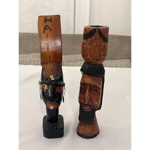 2 Wood carved African statues decorations Haiti